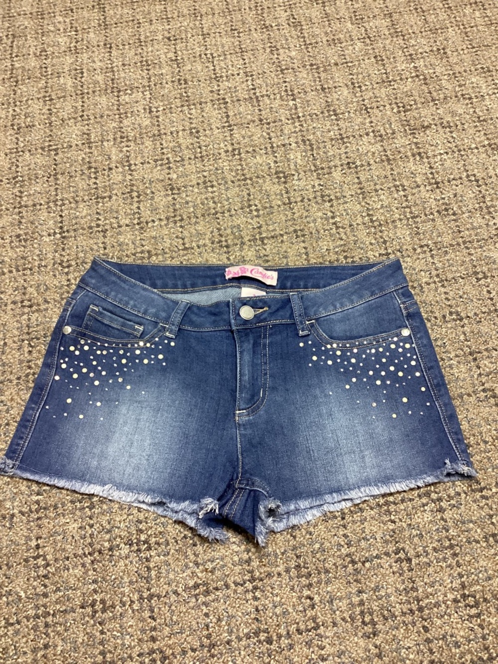 Candie’s Raw Hem Blue Denim Shorts with Stud Accent Embellishments Size 3